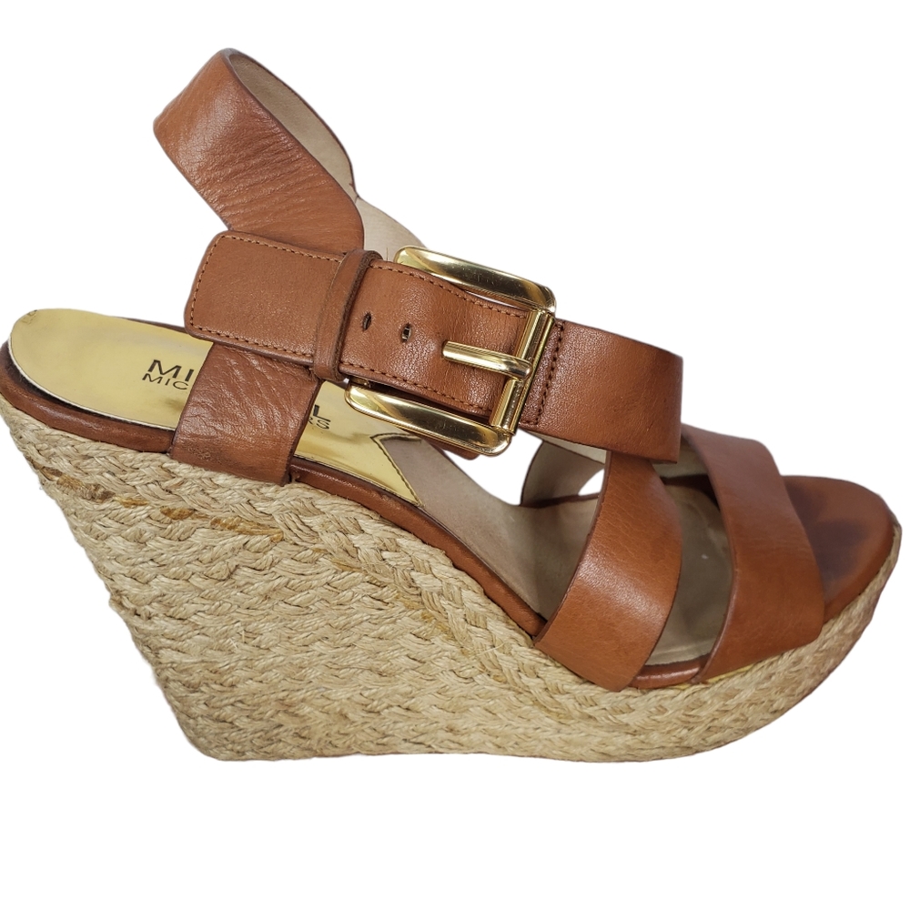 Michael Kors Celia Womens Brown Mid Wedge Platform Sandal Ankle Strap Y2K sz 8.5